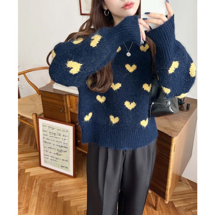 ハート柄フェザーニットプルオーバーWジャガード | moment+ | 詳細画像18 