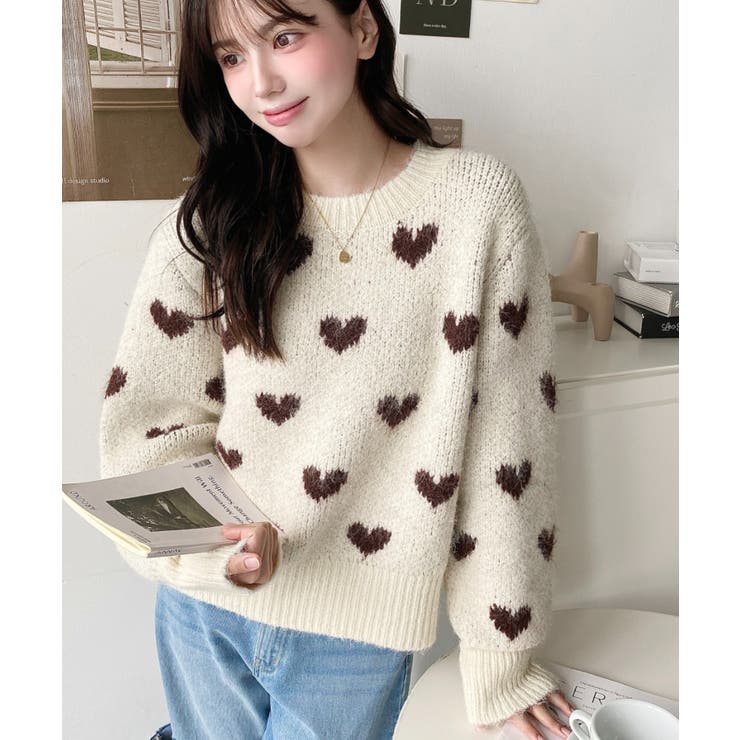 ハート柄フェザーニットプルオーバーWジャガード | moment+ | 詳細画像3 