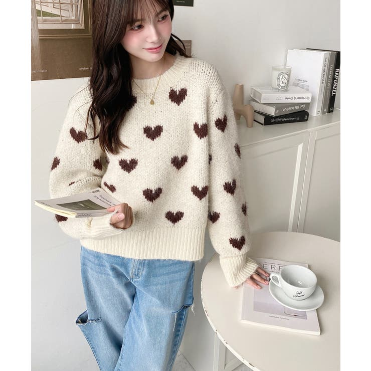ハート柄フェザーニットプルオーバーWジャガード | moment+ | 詳細画像5 