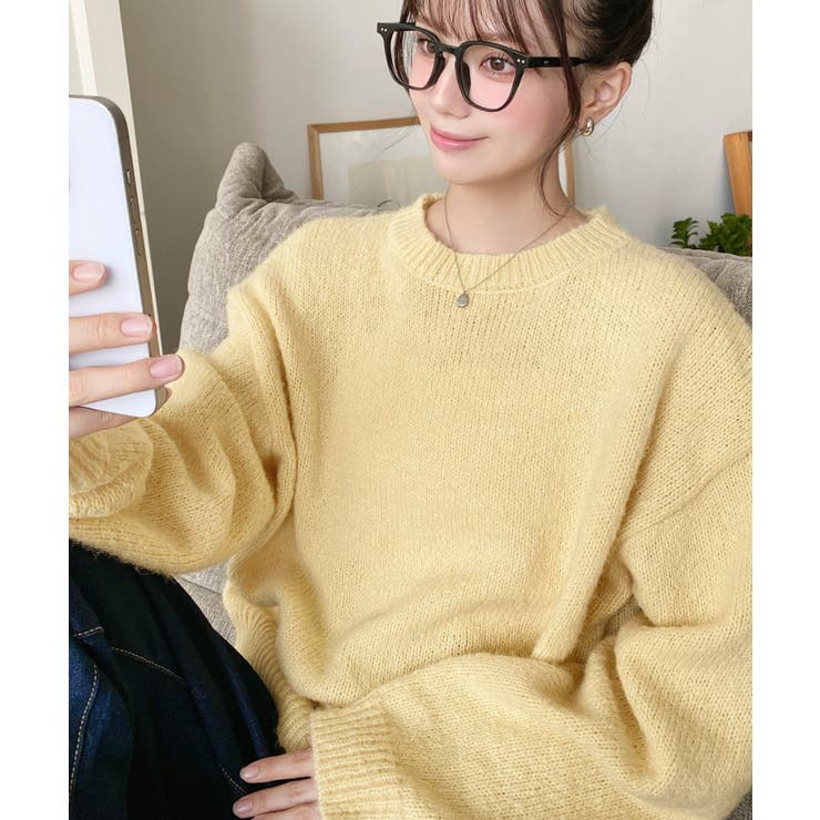 イエロー | モヘアライクベーシックニットプルオーバー | moment+