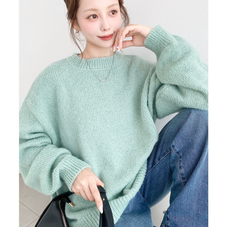 ミント | ＼13色展開♪／モヘアライクベーシックニットプルオーバー | moment+