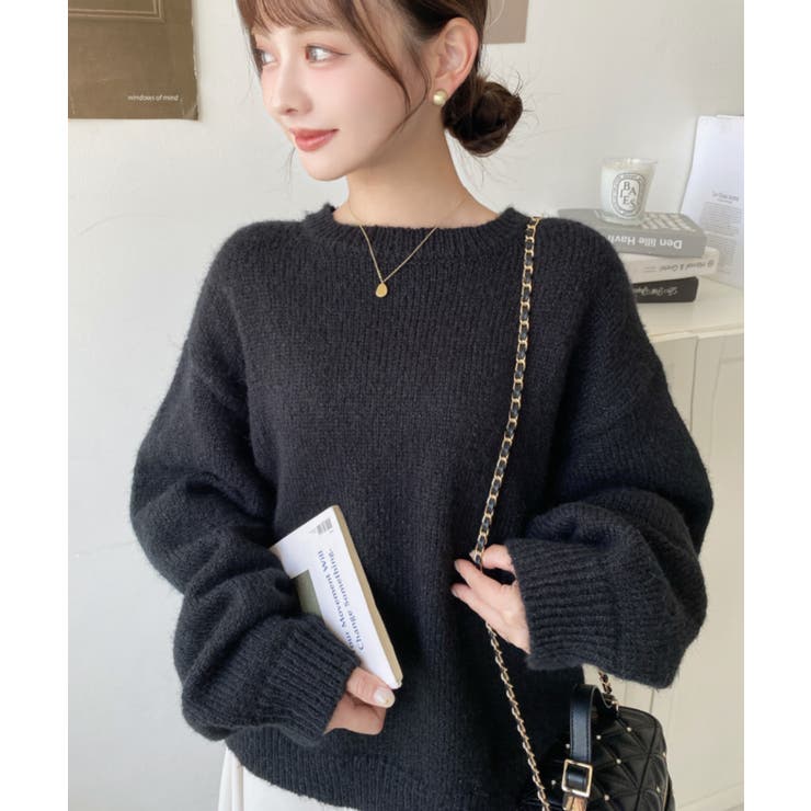 ブラック | モヘアライクベーシックニットプルオーバー | moment+