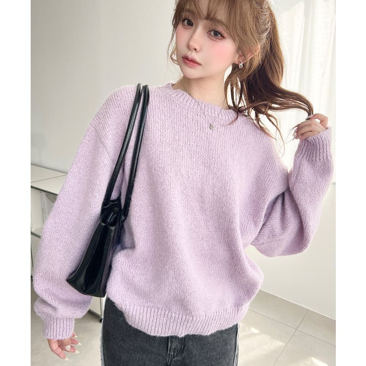 ラベンダー | ＼13色展開♪／モヘアライクベーシックニットプルオーバー | moment+