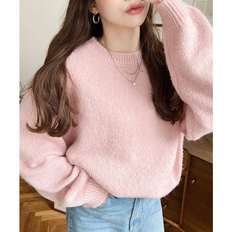 ピンク | モヘアライクベーシックニットプルオーバー | moment+