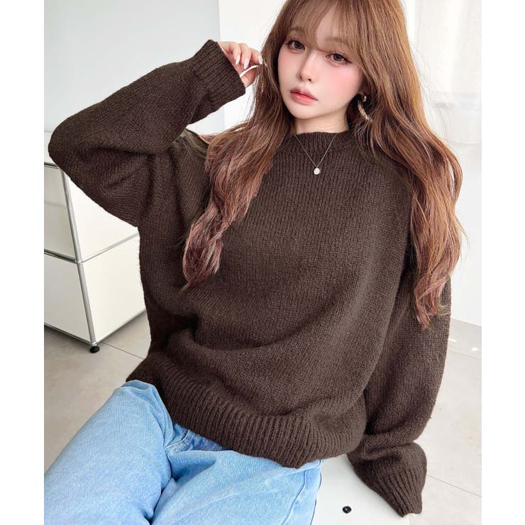 ブラウン | ＼13色展開♪／モヘアライクベーシックニットプルオーバー | moment+