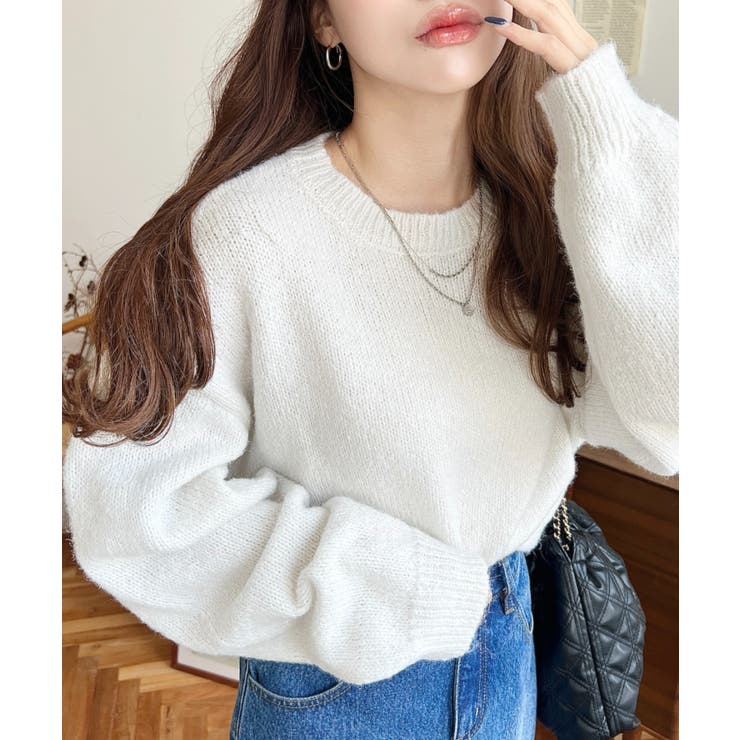 オフホワイト | モヘアライクベーシックニットプルオーバー | moment+