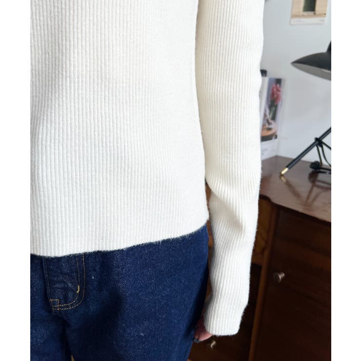 レーストリムアシンメトリーネックインナーニット長袖プルオーバー | moment+ | 詳細画像9 