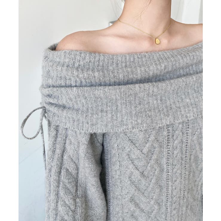 ハートケーブルドロストリボンオフショルニット長袖プルオーバー | moment+ | 詳細画像18 