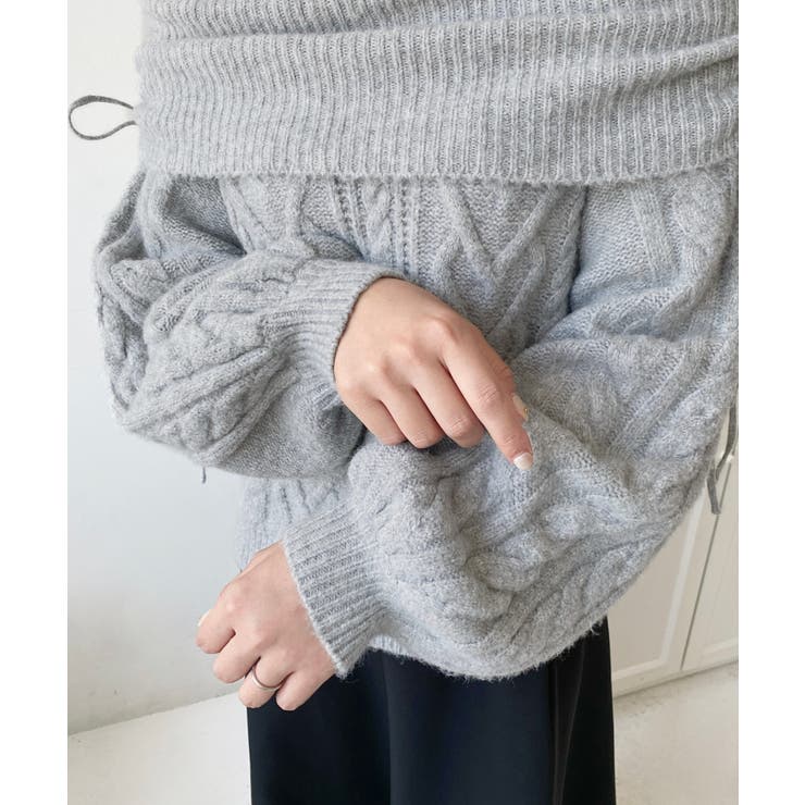 ハートケーブルドロストリボンオフショルニット長袖プルオーバー | moment+ | 詳細画像19 