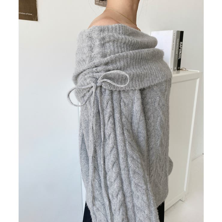 ハートケーブルドロストリボンオフショルニット長袖プルオーバー | moment+ | 詳細画像21 