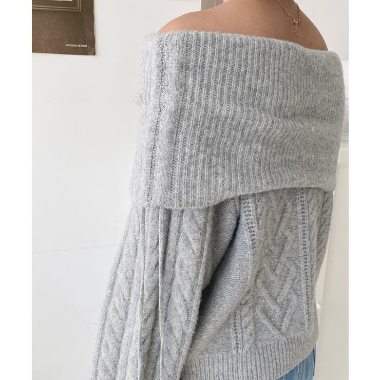 ハートケーブルドロストリボンオフショルニット長袖プルオーバー | moment+ | 詳細画像22 