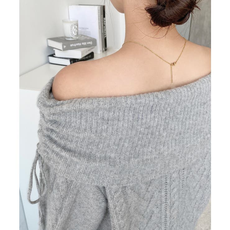 ハートケーブルドロストリボンオフショルニット長袖プルオーバー | moment+ | 詳細画像23 