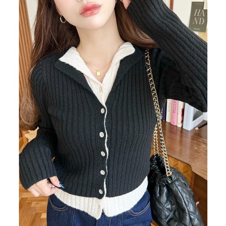 レイヤードカーディガン風リブニットトップス | moment+ | 詳細画像13 