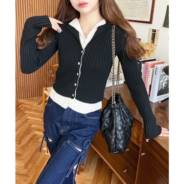 レイヤードカーディガン風リブニットトップス | moment+ | 詳細画像15 