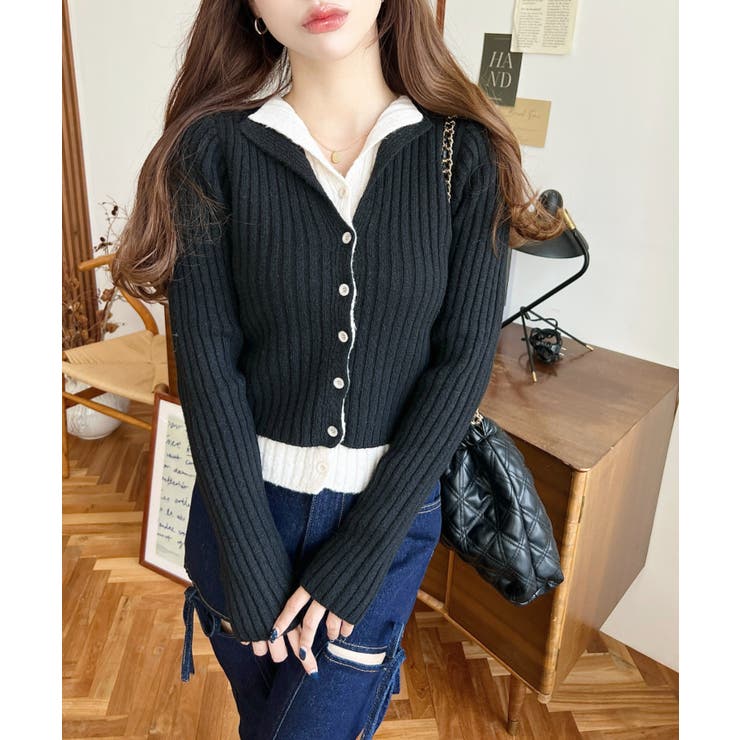 レイヤードカーディガン風リブニットトップス | moment+ | 詳細画像16 