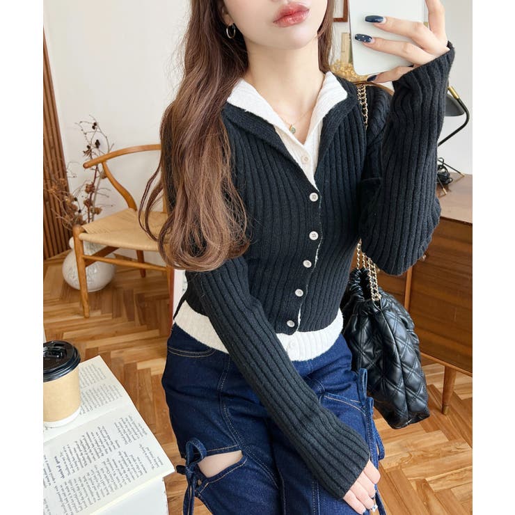 レイヤードカーディガン風リブニットトップス | moment+ | 詳細画像17 