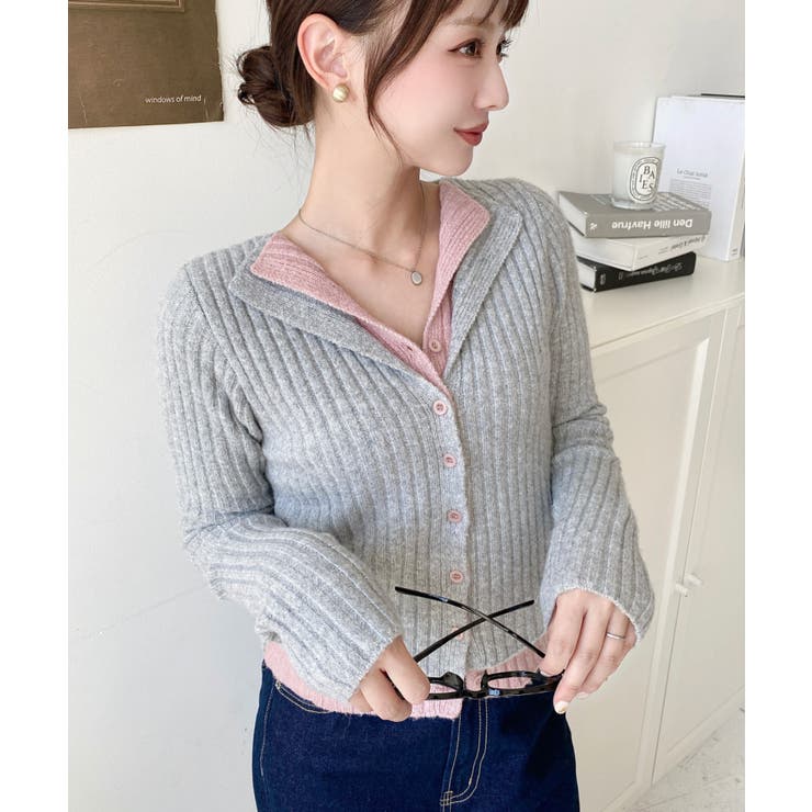 レイヤードカーディガン風リブニットトップス | moment+ | 詳細画像19 