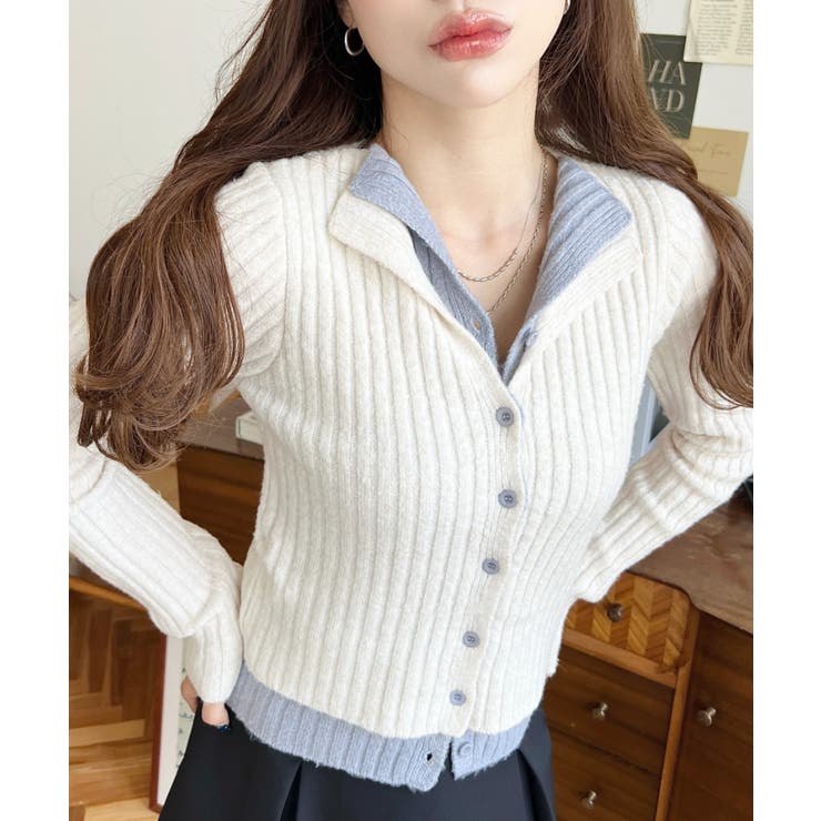 レイヤードカーディガン風リブニットトップス | moment+ | 詳細画像2 