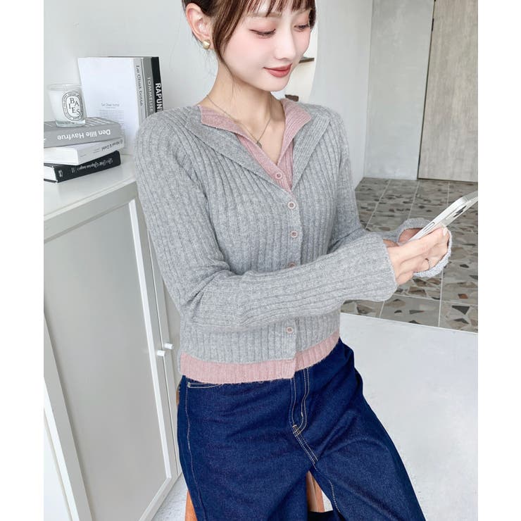 レイヤードカーディガン風リブニットトップス | moment+ | 詳細画像20 