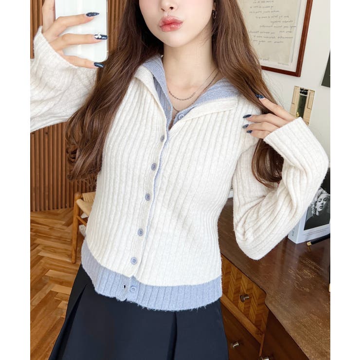 レイヤードカーディガン風リブニットトップス | moment+ | 詳細画像3 