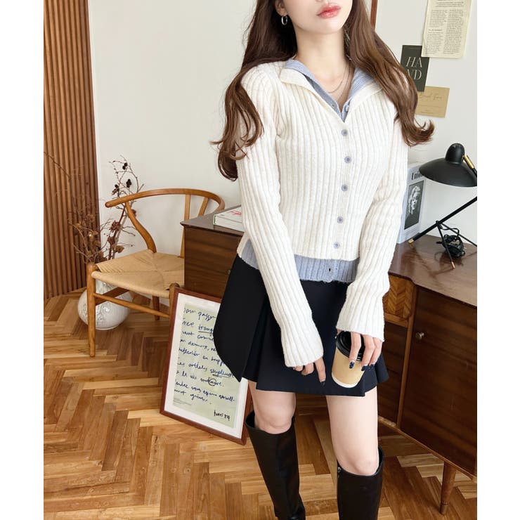 レイヤードカーディガン風リブニットトップス | moment+ | 詳細画像4 