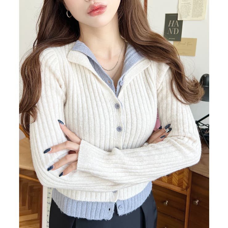 レイヤードカーディガン風リブニットトップス | moment+ | 詳細画像5 