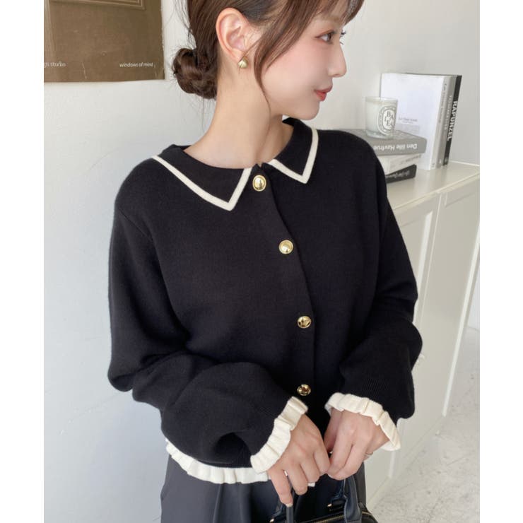 えり付き配色フリルカーディガン | moment+ | 詳細画像12 