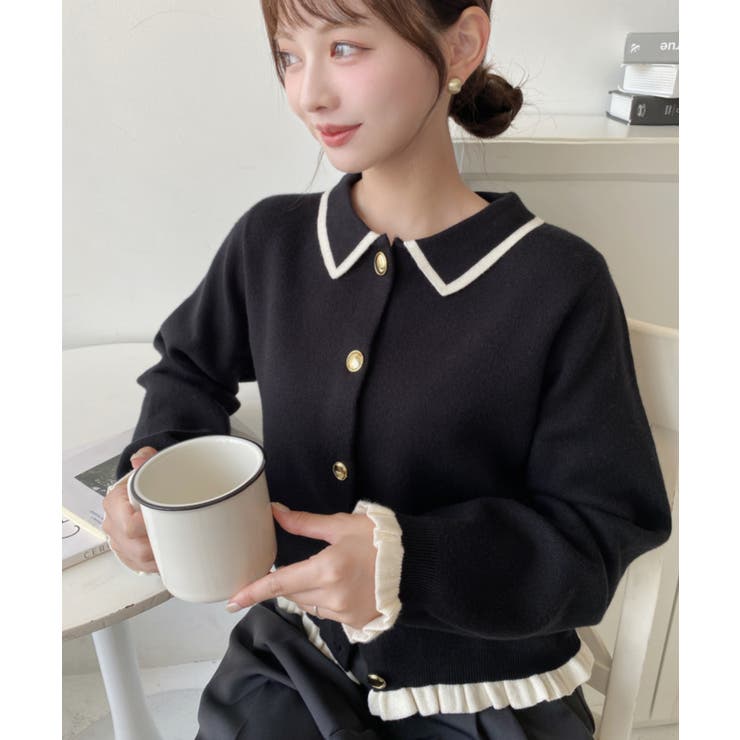 えり付き配色フリルカーディガン | moment+ | 詳細画像15 