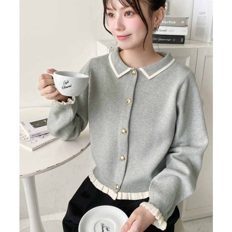 えり付き配色フリルカーディガン | moment+ | 詳細画像16 