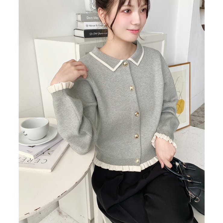 えり付き配色フリルカーディガン | moment+ | 詳細画像17 