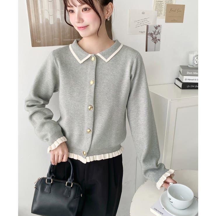 えり付き配色フリルカーディガン | moment+ | 詳細画像18 