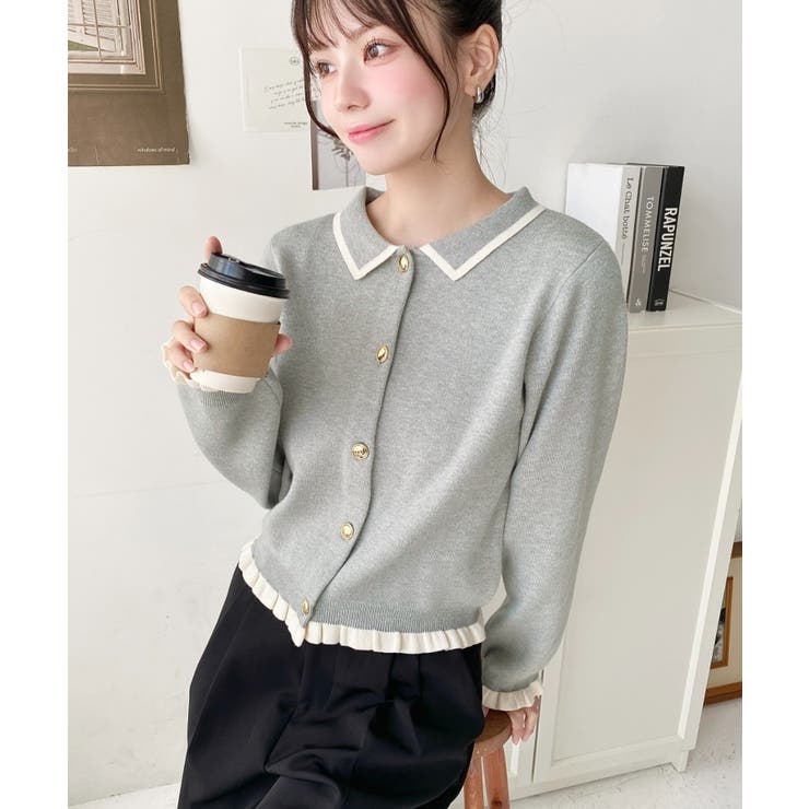 えり付き配色フリルカーディガン | moment+ | 詳細画像19 