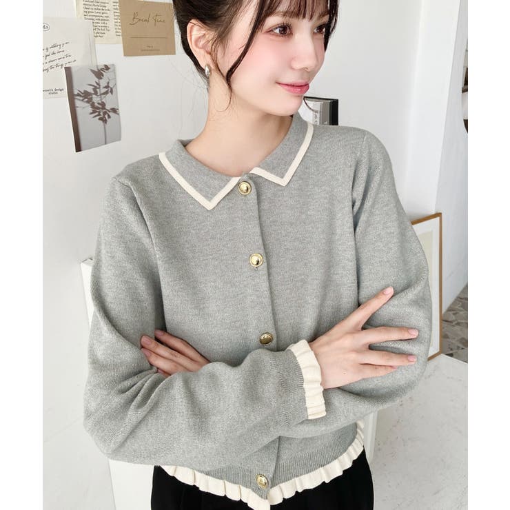 えり付き配色フリルカーディガン | moment+ | 詳細画像20 