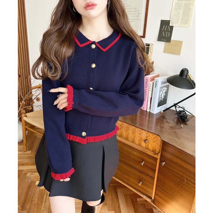 えり付き配色フリルカーディガン | moment+ | 詳細画像22 