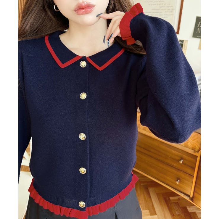 えり付き配色フリルカーディガン | moment+ | 詳細画像24 