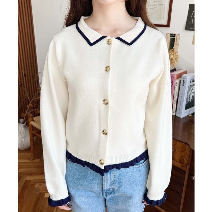 えり付き配色フリルカーディガン | moment+ | 詳細画像6 