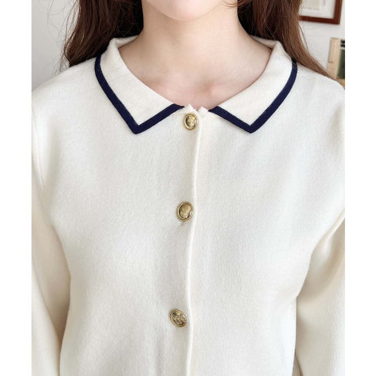 えり付き配色フリルカーディガン | moment+ | 詳細画像7 