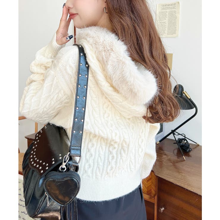 フードファージップアップケーブルニットカーディガン | moment+ | 詳細画像11 