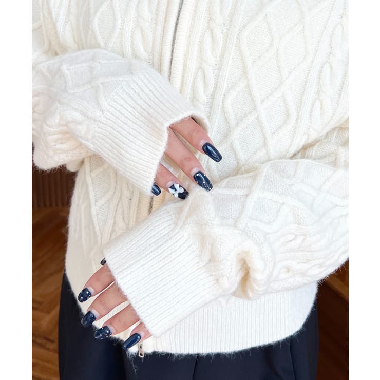 フードファージップアップケーブルニットカーディガン | moment+ | 詳細画像15 