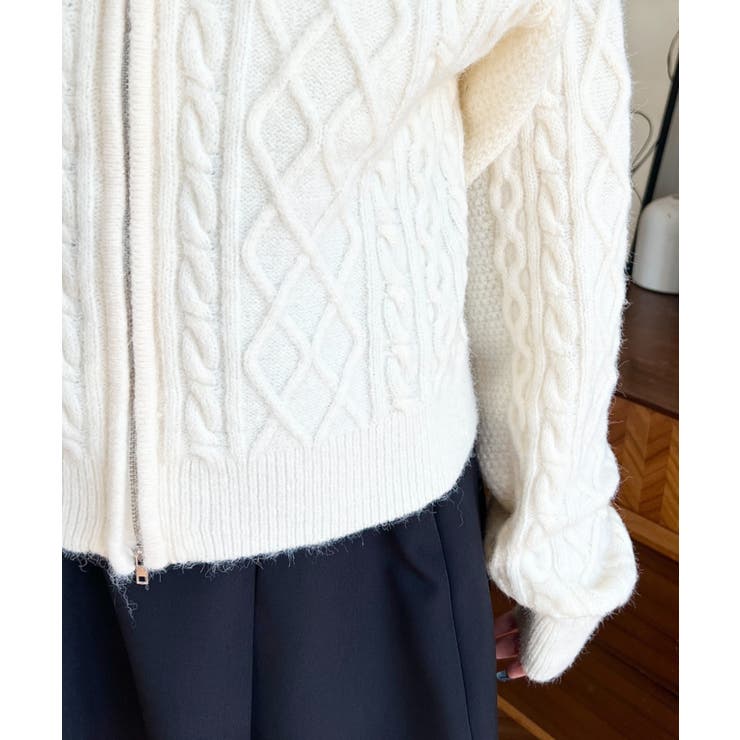 フードファージップアップケーブルニットカーディガン | moment+ | 詳細画像16 