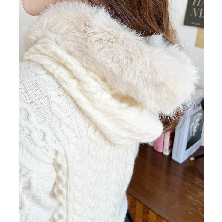 フードファージップアップケーブルニットカーディガン | moment+ | 詳細画像17 