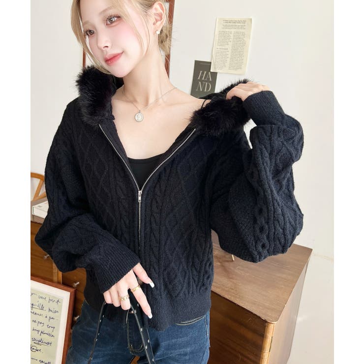 フードファージップアップケーブルニットカーディガン | moment+ | 詳細画像18 