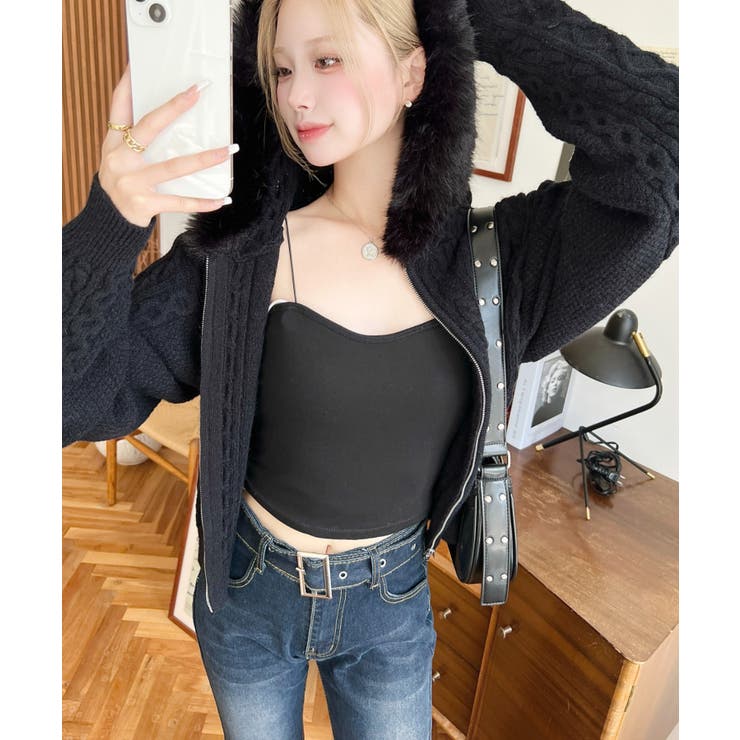 フードファージップアップケーブルニットカーディガン | moment+ | 詳細画像20 