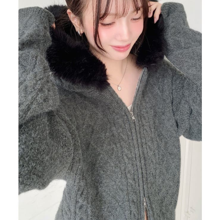 フードファージップアップケーブルニットカーディガン | moment+ | 詳細画像23 