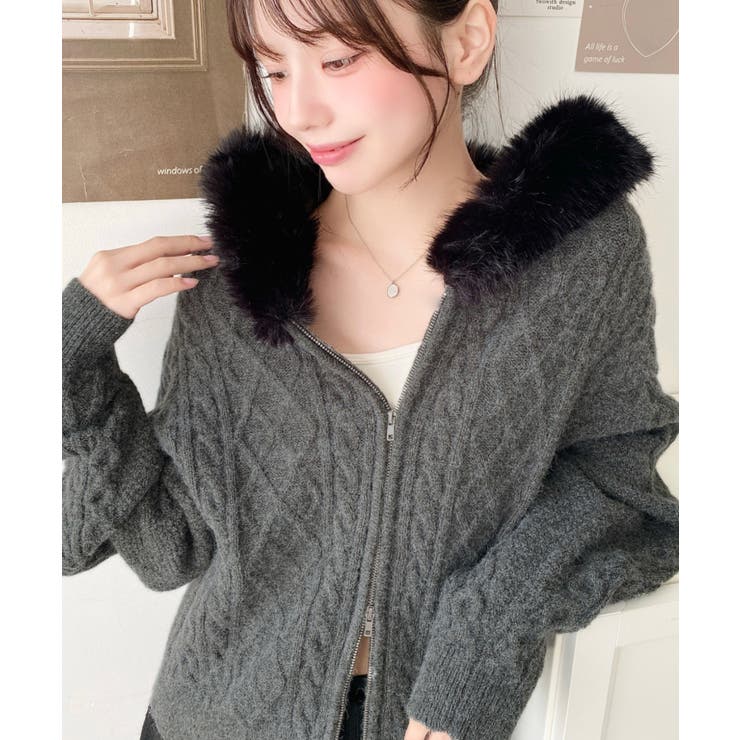 フードファージップアップケーブルニットカーディガン | moment+ | 詳細画像24 