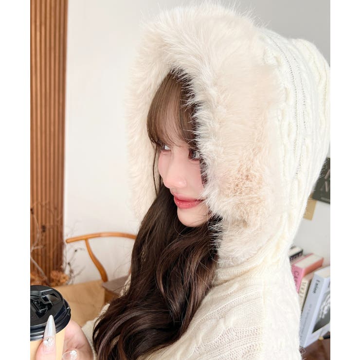 フードファージップアップケーブルニットカーディガン | moment+ | 詳細画像3 