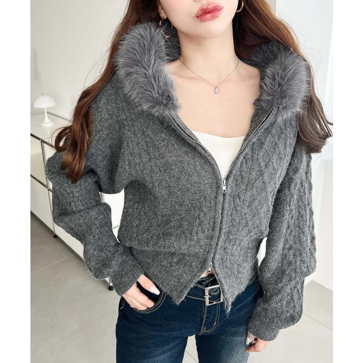 フードファージップアップケーブルニットカーディガン | moment+ | 詳細画像32 