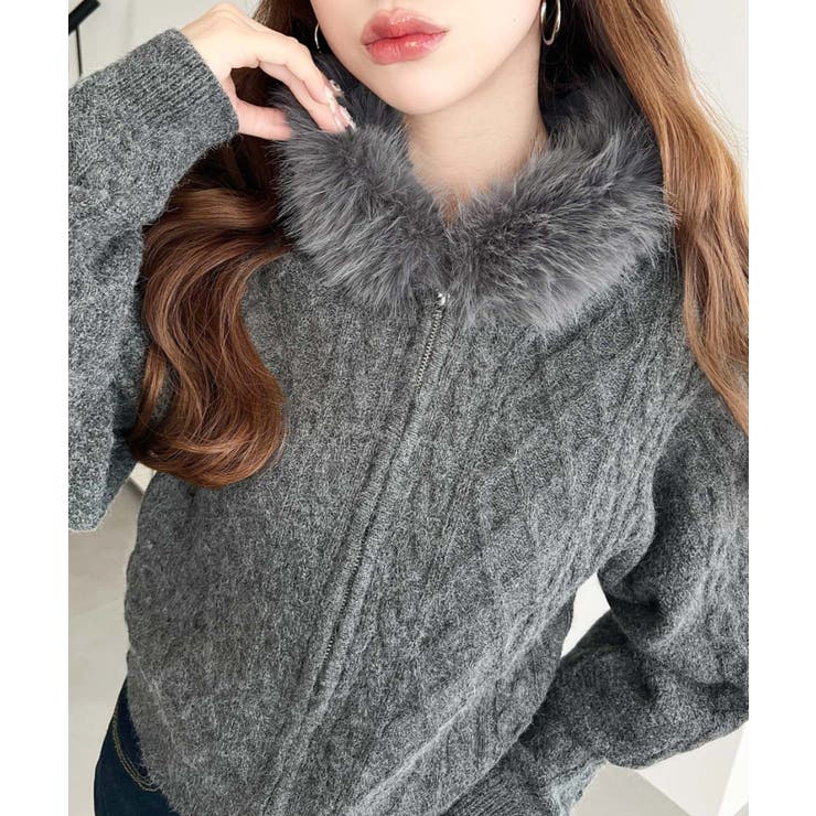 フードファージップアップケーブルニットカーディガン | moment+ | 詳細画像34 