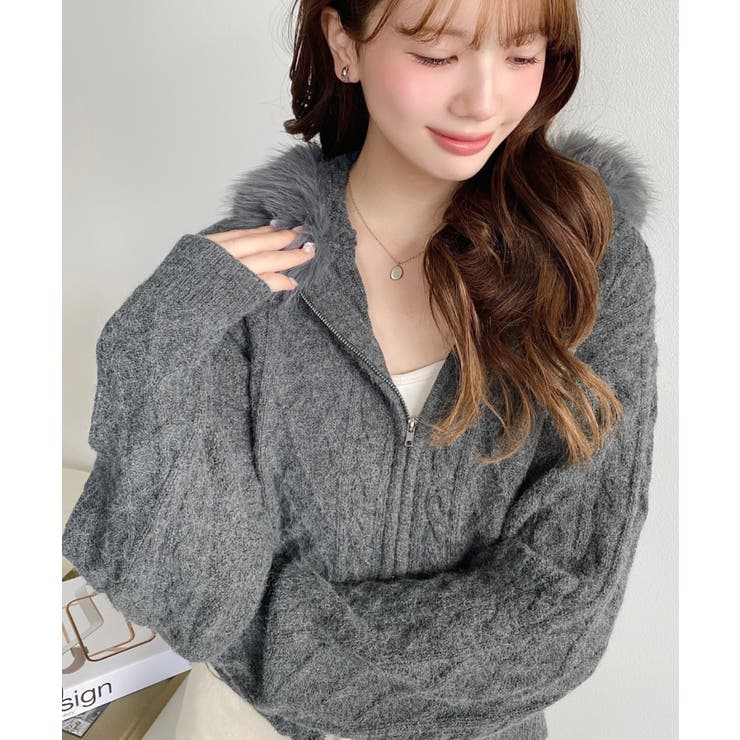 フードファージップアップケーブルニットカーディガン | moment+ | 詳細画像36 