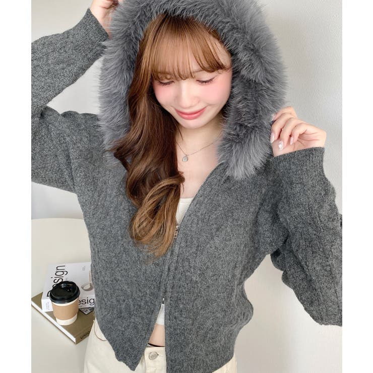 フードファージップアップケーブルニットカーディガン | moment+ | 詳細画像38 